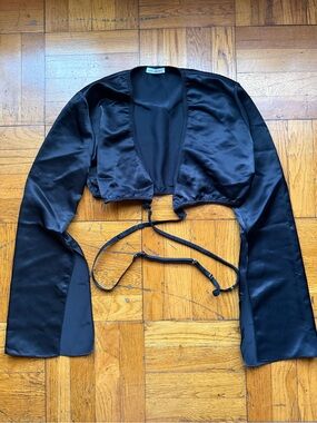 Revolve Iris Anna October Black Satin Cropped Top